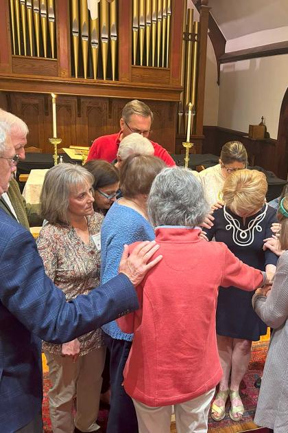 prayer circle at Calvary Front Royal